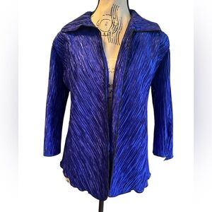 Electric Blue Evening Jacket Crinkle Metallic Sz S USA Vintage Holiday Party